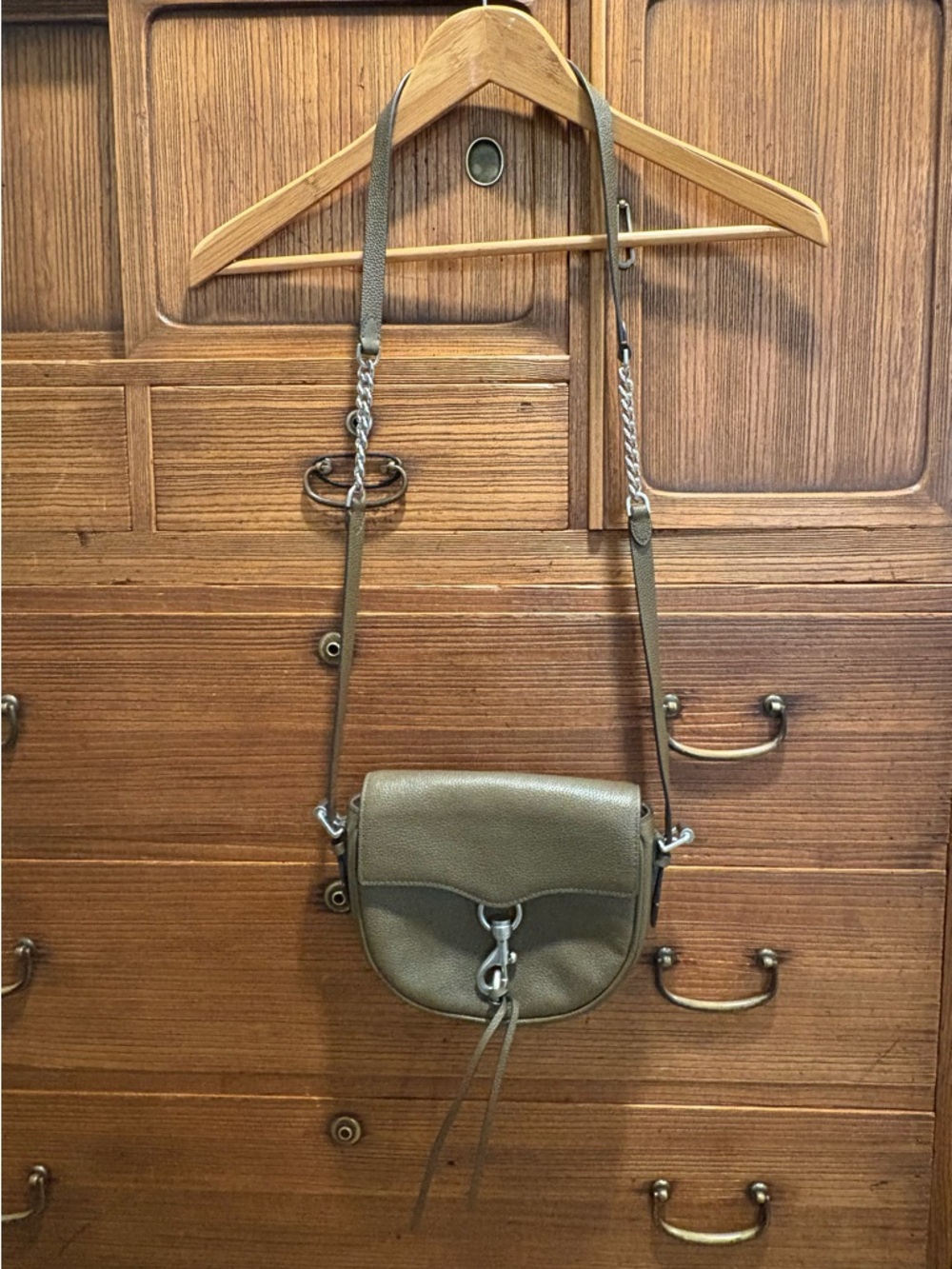 Rebecca Minkoff Olive Pebbled Leather Mini Saddle Crossbody with Silver Hardware